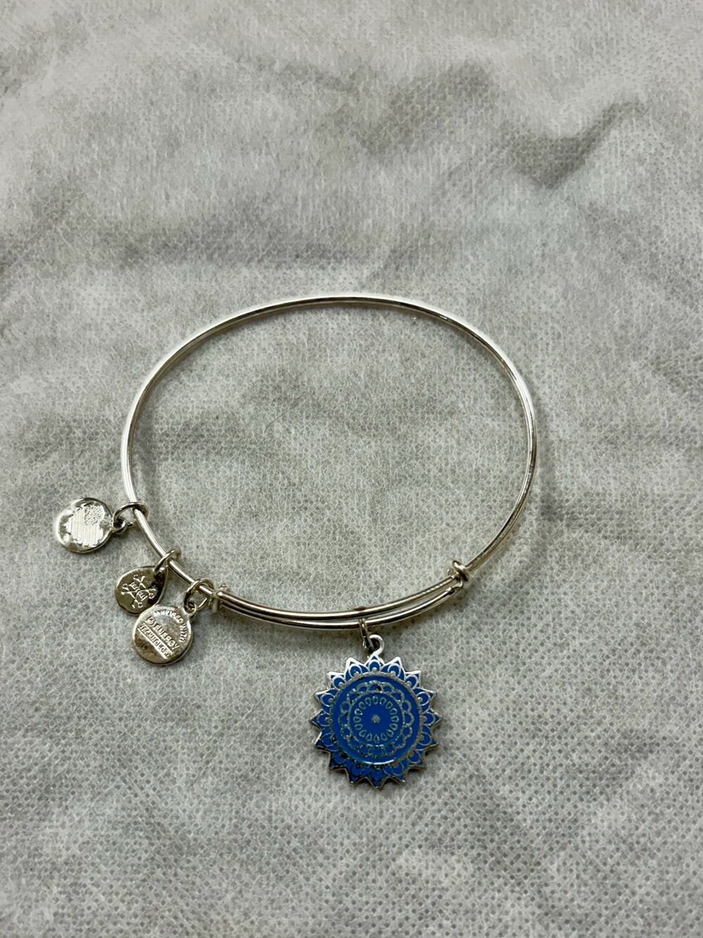 Alex and Ani Sterling Silver Charm Bangle Bracelet positive energy throat chakra
